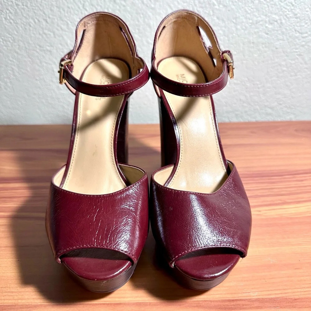 NEW MICHAEL KORS BLAKE Leather Plataform Sandals- Oxblood Size 7 - Picture 5 of 6
